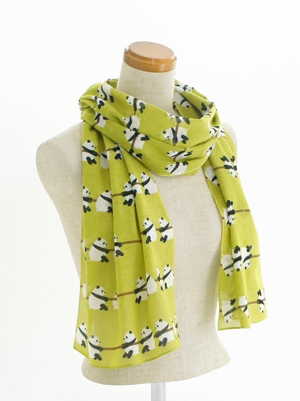 ガーゼ180cm 「綱引きパンダ」（グリーン/ブラウン）