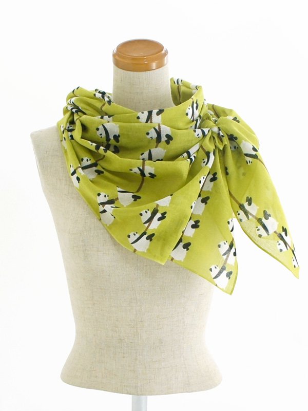 ガーゼ180cm 「綱引きパンダ」（グリーン/ブラウン）