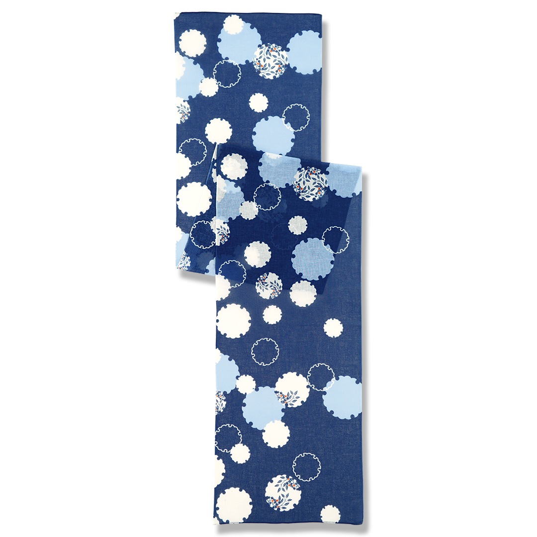 ガーゼ180cm「雪輪南天」（ネイビー）