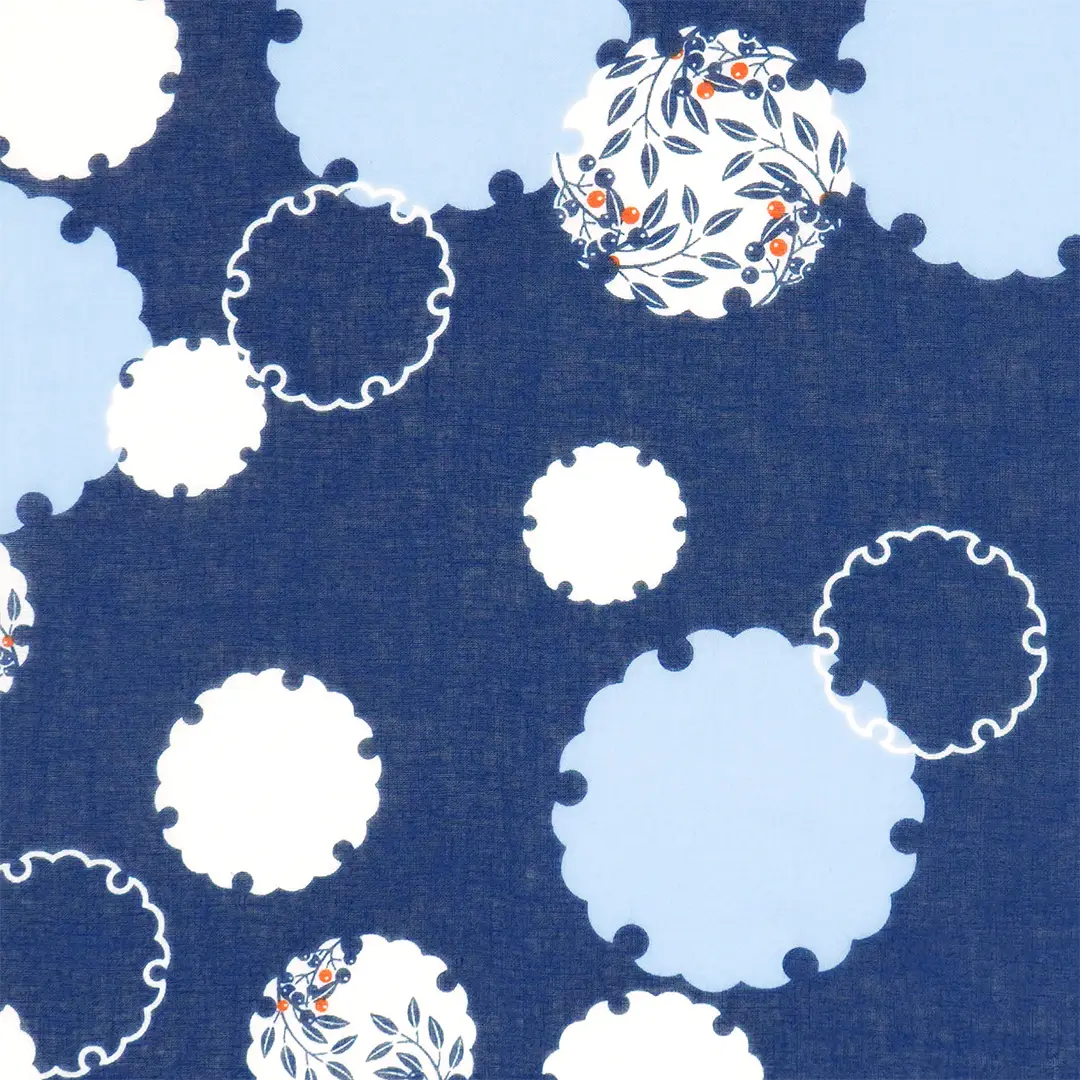 ガーゼ180cm「雪輪南天」（ネイビー）