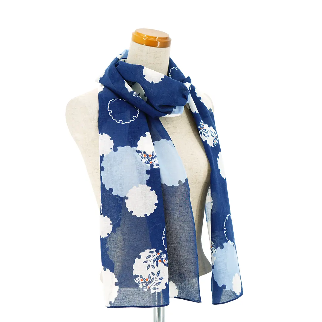 ガーゼ180cm「雪輪南天」（ネイビー）