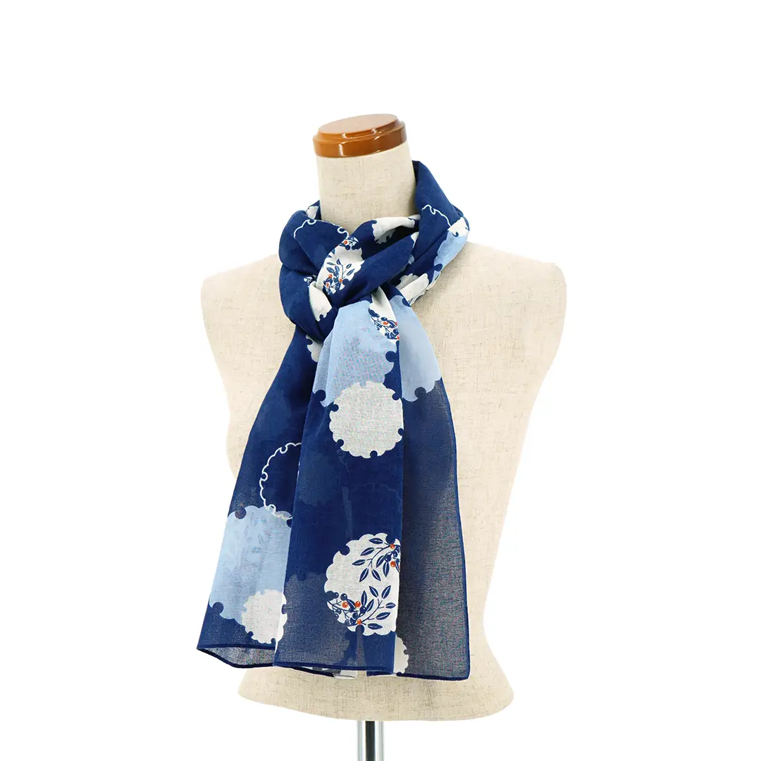 ガーゼ180cm「雪輪南天」（ネイビー）