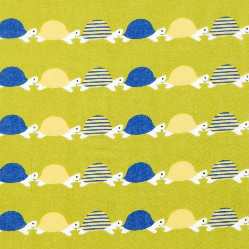 ガーゼ90cm「亀ピクニック」(グリーン/ブルー)