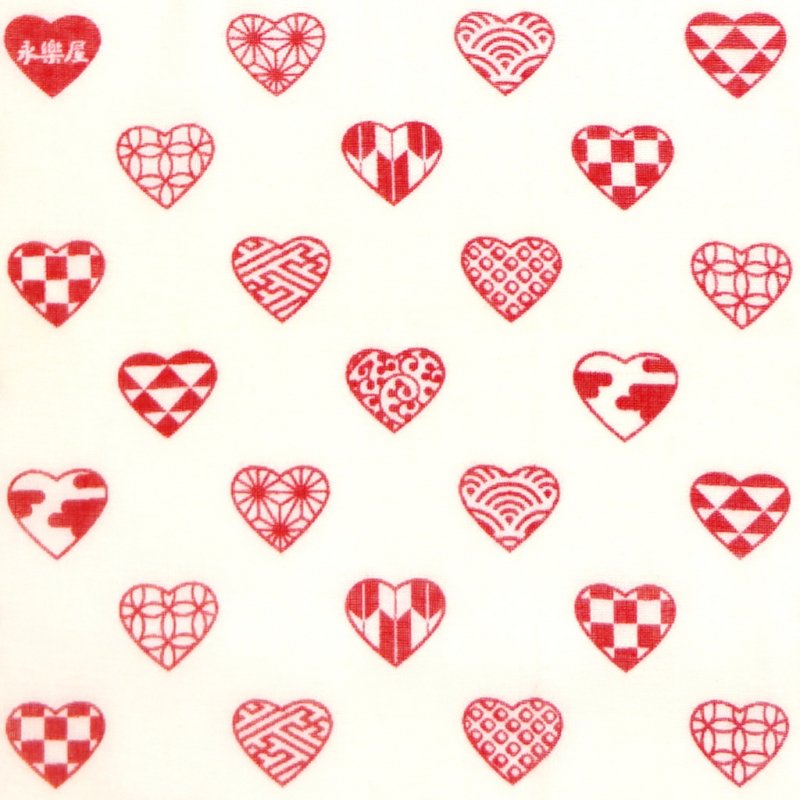 ガーゼ180cm 「ラブリ紋　縦」（ホワイト/レッド）