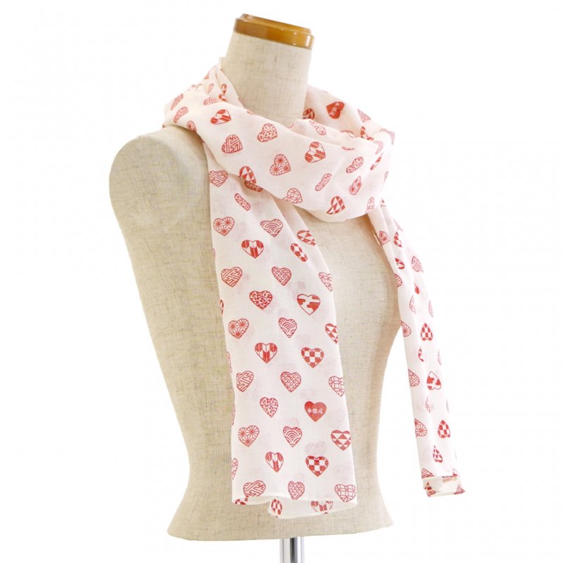 ガーゼ180cm 「ラブリ紋　縦」（ホワイト/レッド）