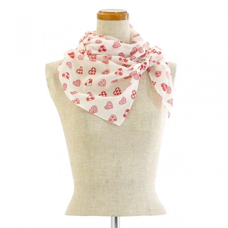 ガーゼ180cm 「ラブリ紋　縦」（ホワイト/レッド）