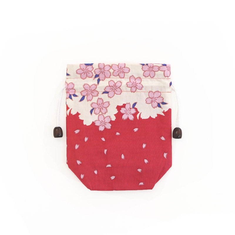 マチ付き巾着「桜流水」（ピンク）