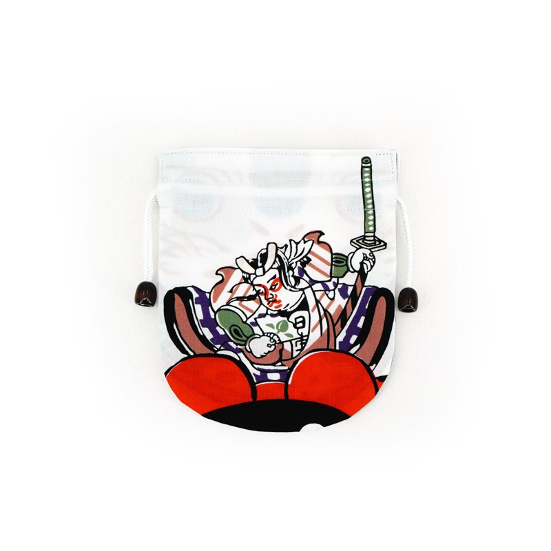 リバーシブル手ぬぐい巾着 「縁取り桃太郎・夏」（ブラック）