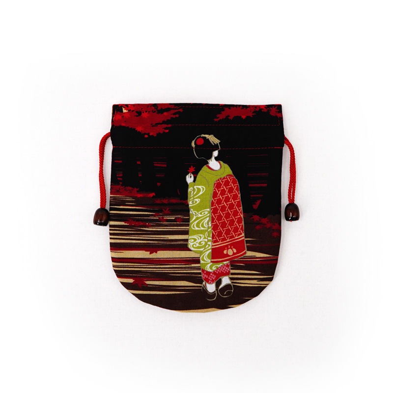 リバーシブル手ぬぐい巾着 「紅葉と舞妓さん」