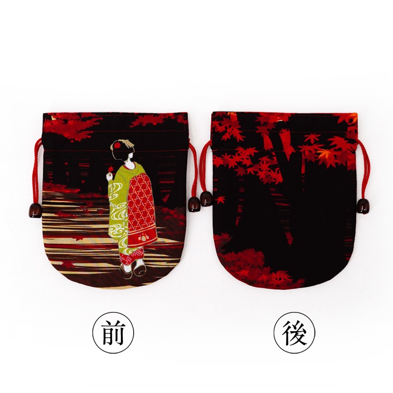 リバーシブル手ぬぐい巾着 「紅葉と舞妓さん」