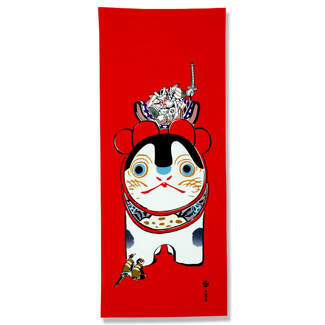 手ぬぐい「私は昔「モモタロウ」と云われてました 赤」