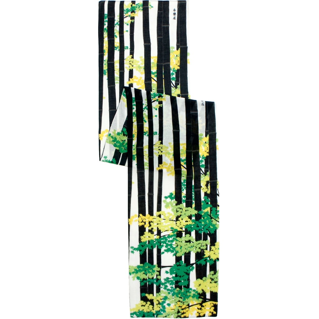 ガーゼ180㎝ 「竹林に紅葉」（ブラック/グリーン）