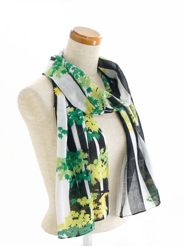 ガーゼ180㎝ 「竹林に紅葉」（ブラック/グリーン）