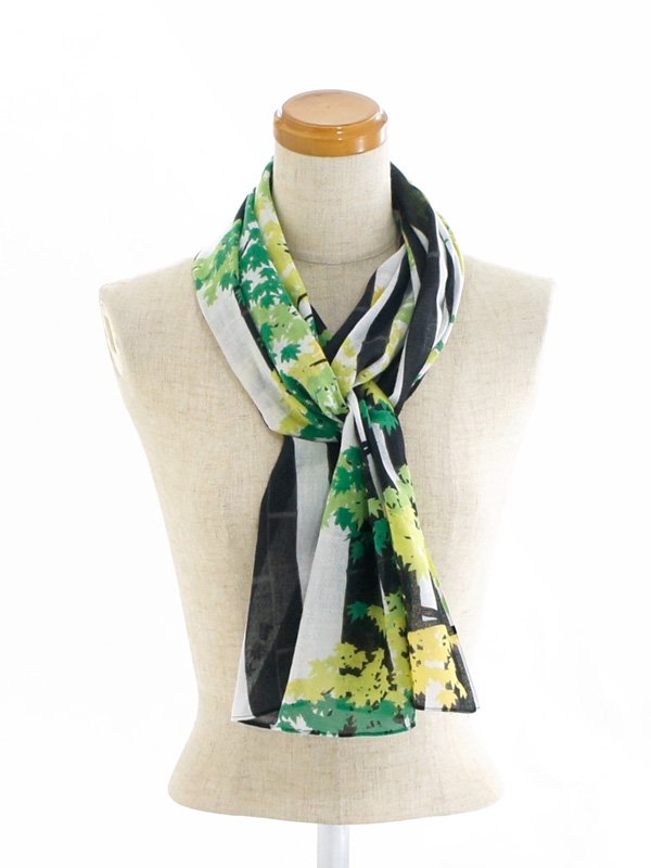 ガーゼ180㎝ 「竹林に紅葉」（ブラック/グリーン）