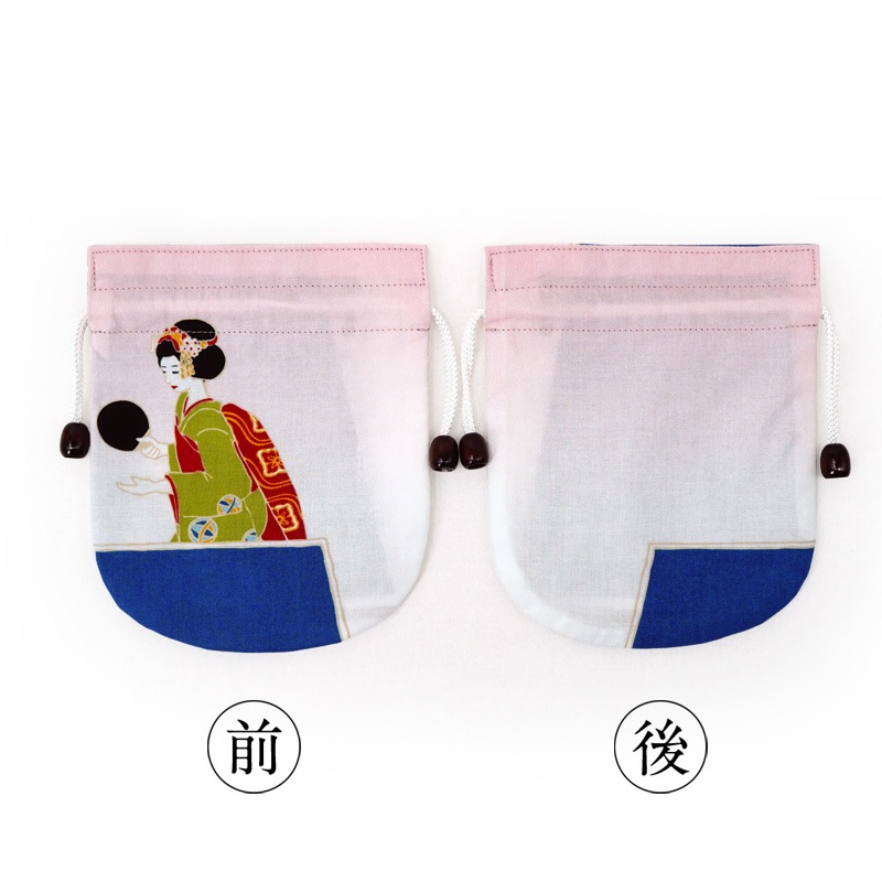 リバーシブル手ぬぐい巾着 「舞妓さんの卓球」
