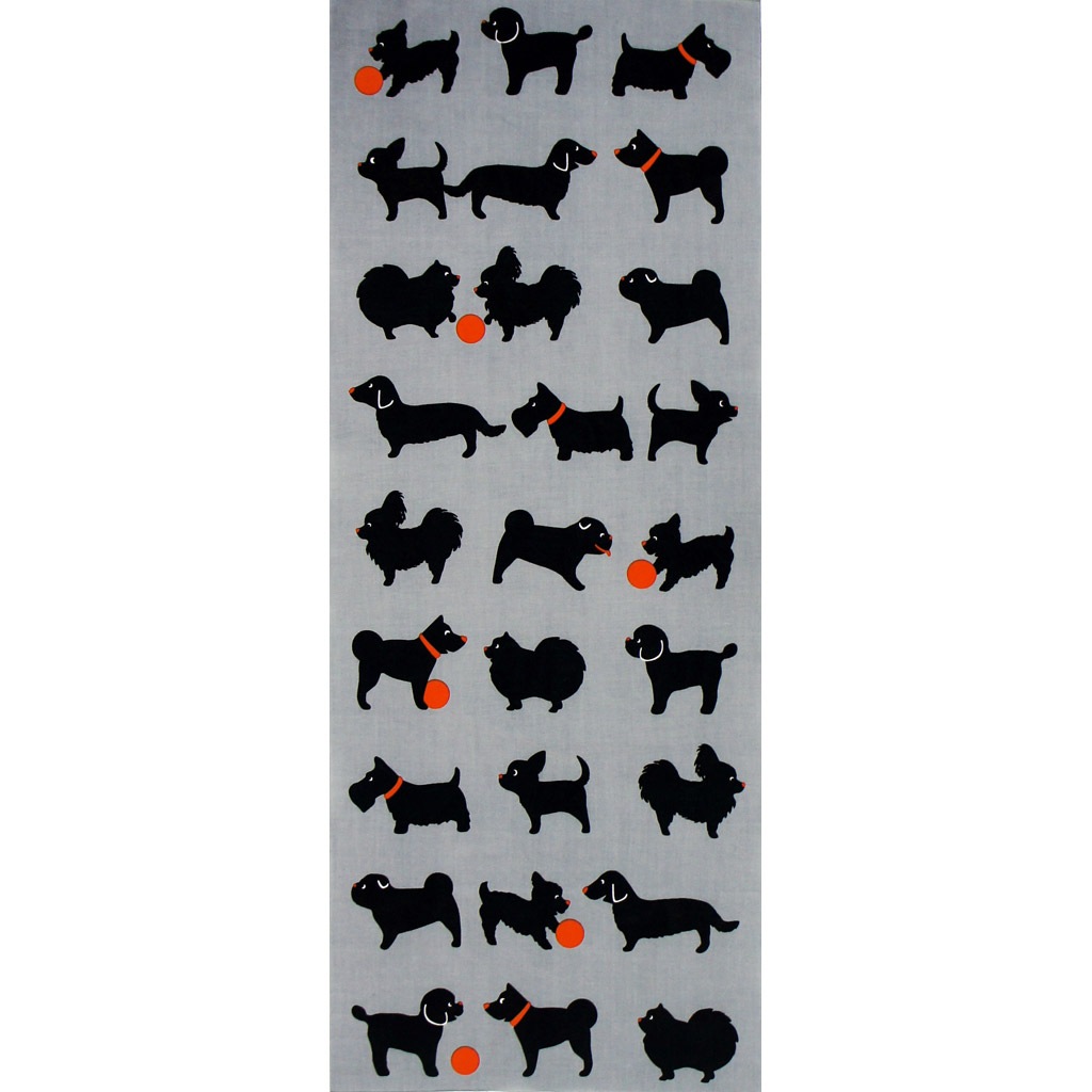 手ぬぐい総柄90㎝「Dogs」（グレー/オレンジ)
