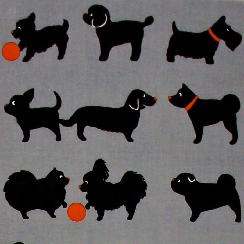 手ぬぐい総柄90㎝「Dogs」（グレー/オレンジ)