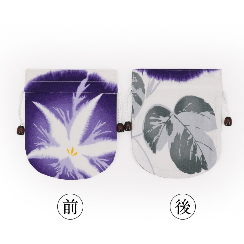 リバーシブル手ぬぐい巾着 「朝顔」（パープル）