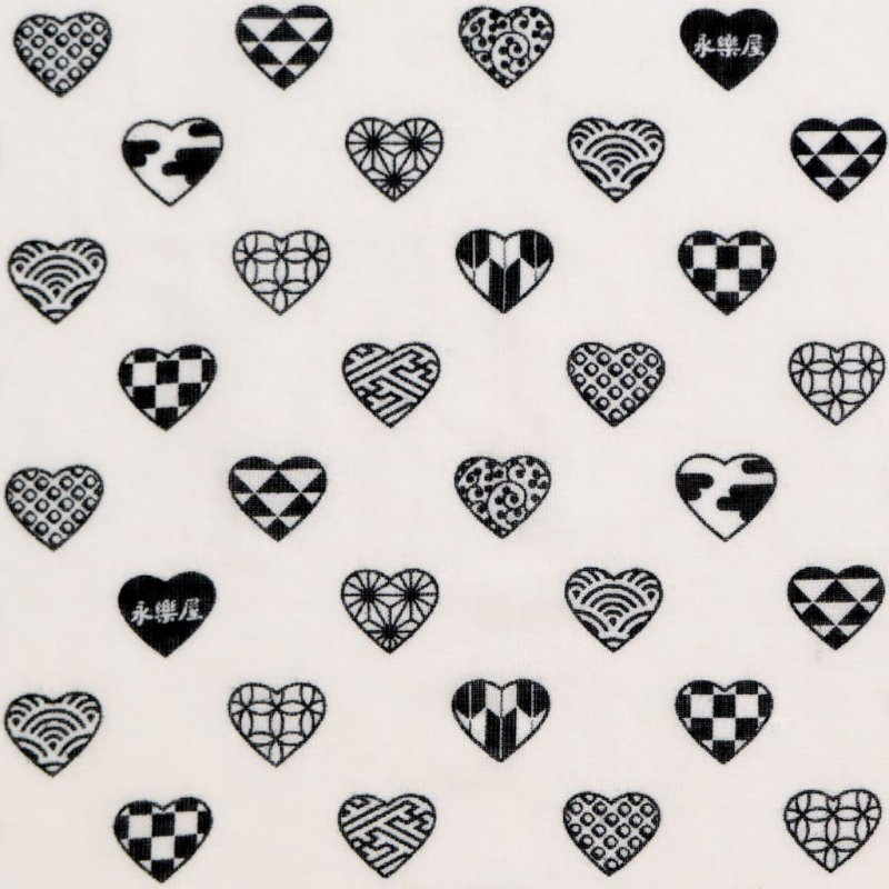 ガーゼ90cm 「ラブリ紋　縦」（ホワイト/ブラック）