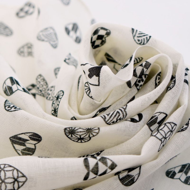 ガーゼ90cm 「ラブリ紋　縦」（ホワイト/ブラック）