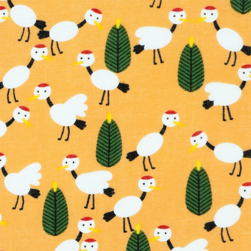 ガーゼ180cm「鶴と松」（オレンジ/レッド） | ガーゼ手ぬぐい,長さ