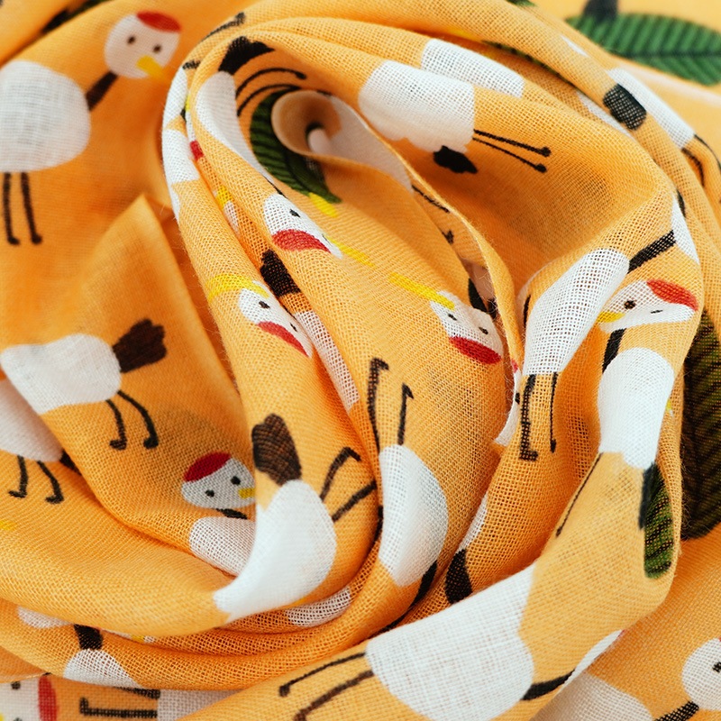 ガーゼ180cm「鶴と松」（オレンジ/レッド） | ガーゼ手ぬぐい,長さ