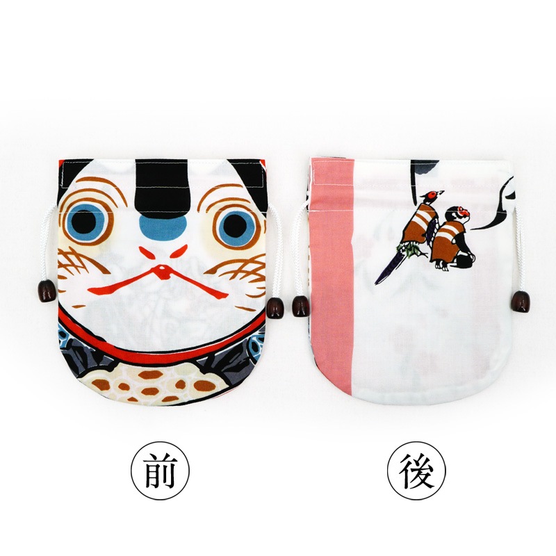 リバーシブル手ぬぐい巾着 「縁取り桃太郎･春」（ライトピンク）」