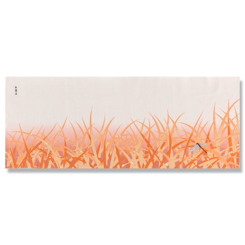 手ぬぐい「露芝に蜻蛉(とんぼ)」（オフ/オレンジ）