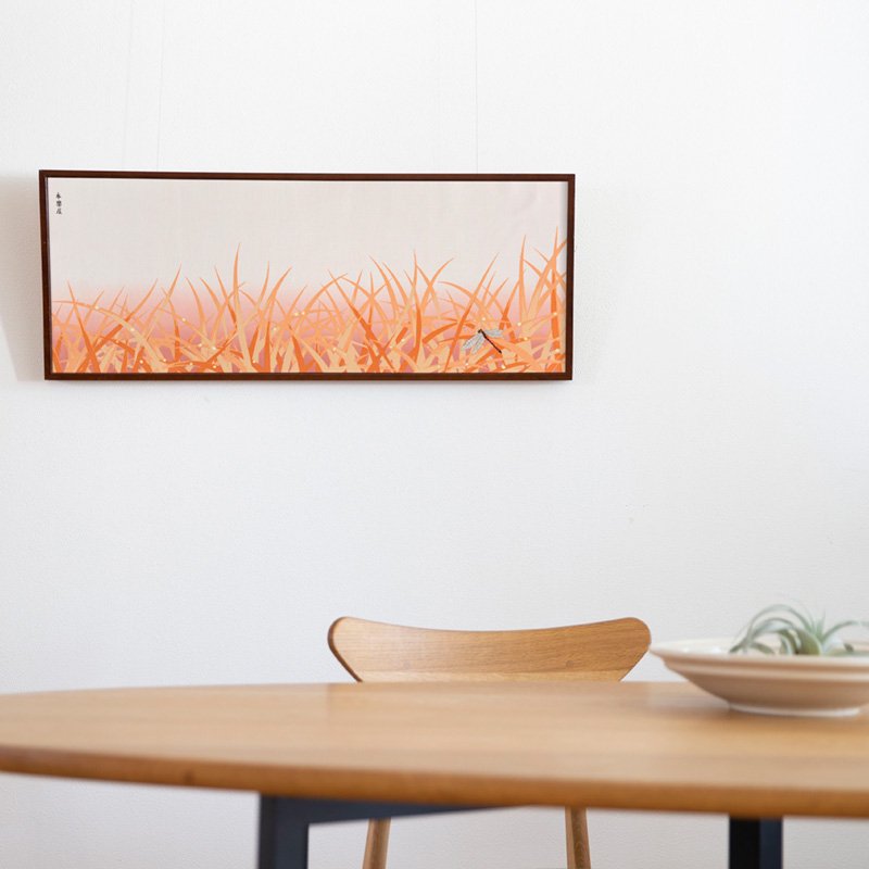 手ぬぐい「露芝に蜻蛉(とんぼ)」（オフ/オレンジ）