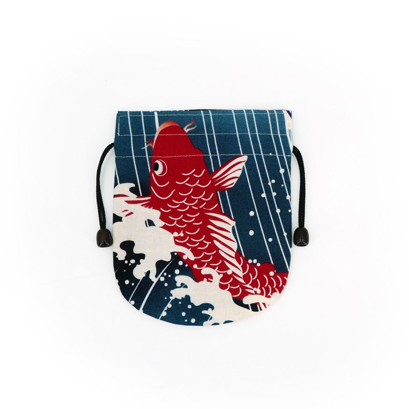 リバーシブル手ぬぐい巾着 「五鯉躍」