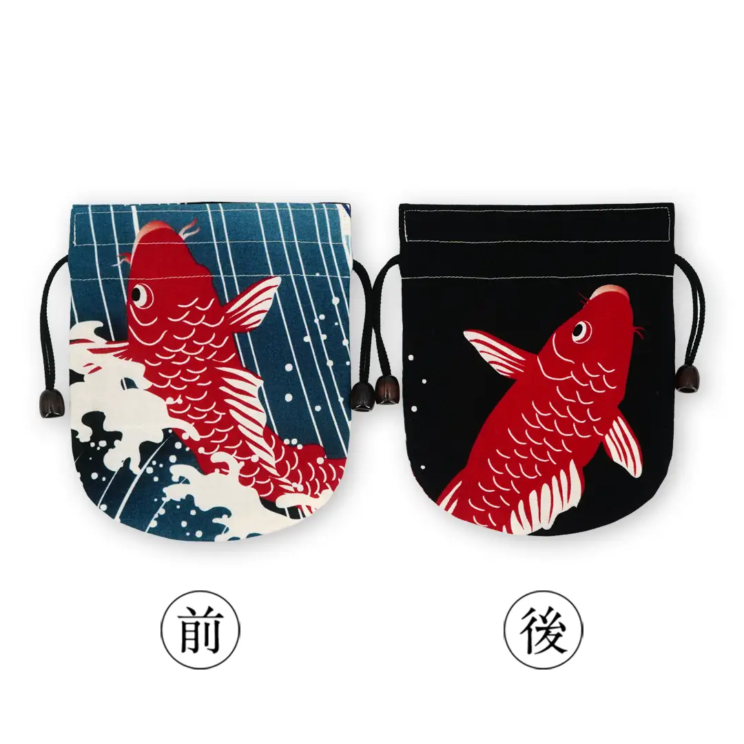 リバーシブル手ぬぐい巾着 「五鯉躍」