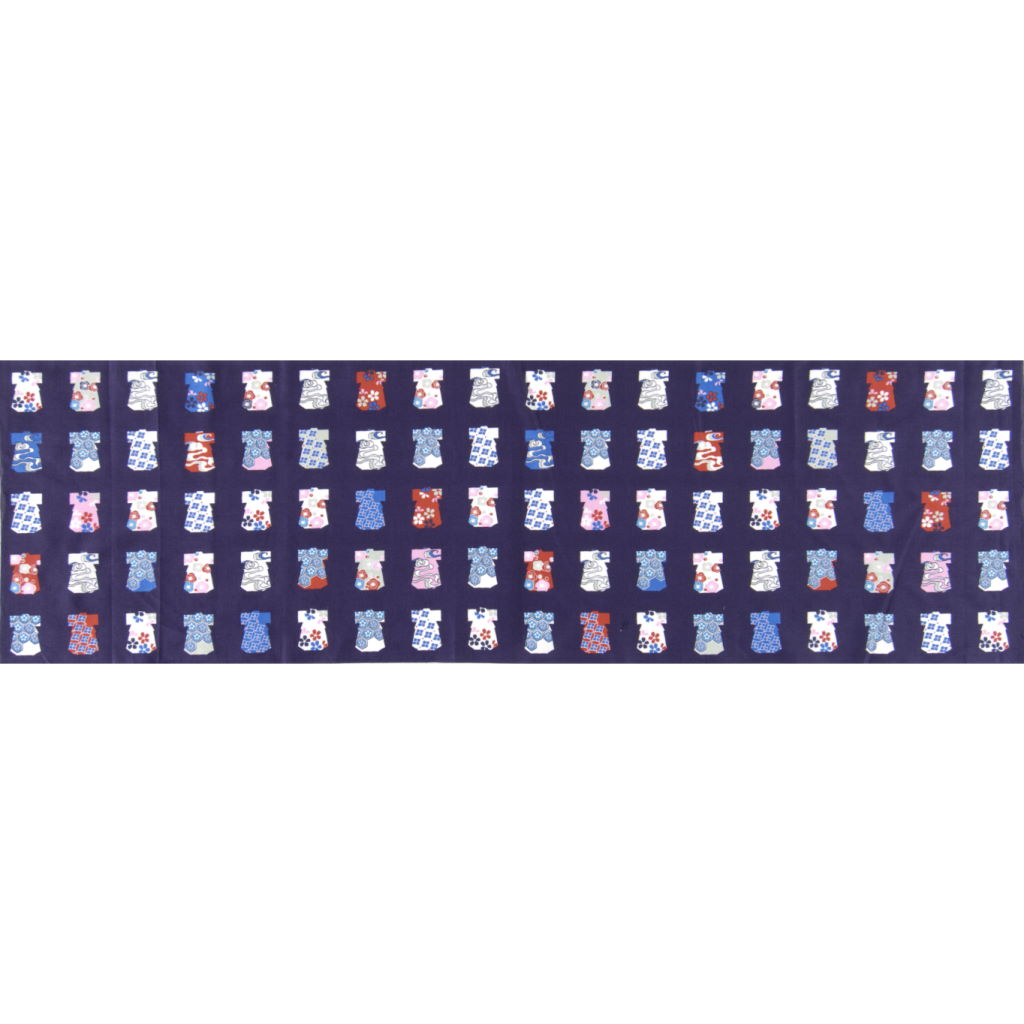 手ぬぐい総柄120㎝「KIMONO」（パープル/ブルー）