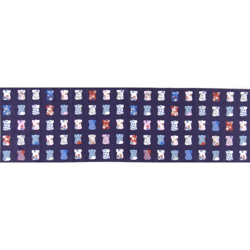 手ぬぐい総柄120㎝「KIMONO」（パープル/ブルー）