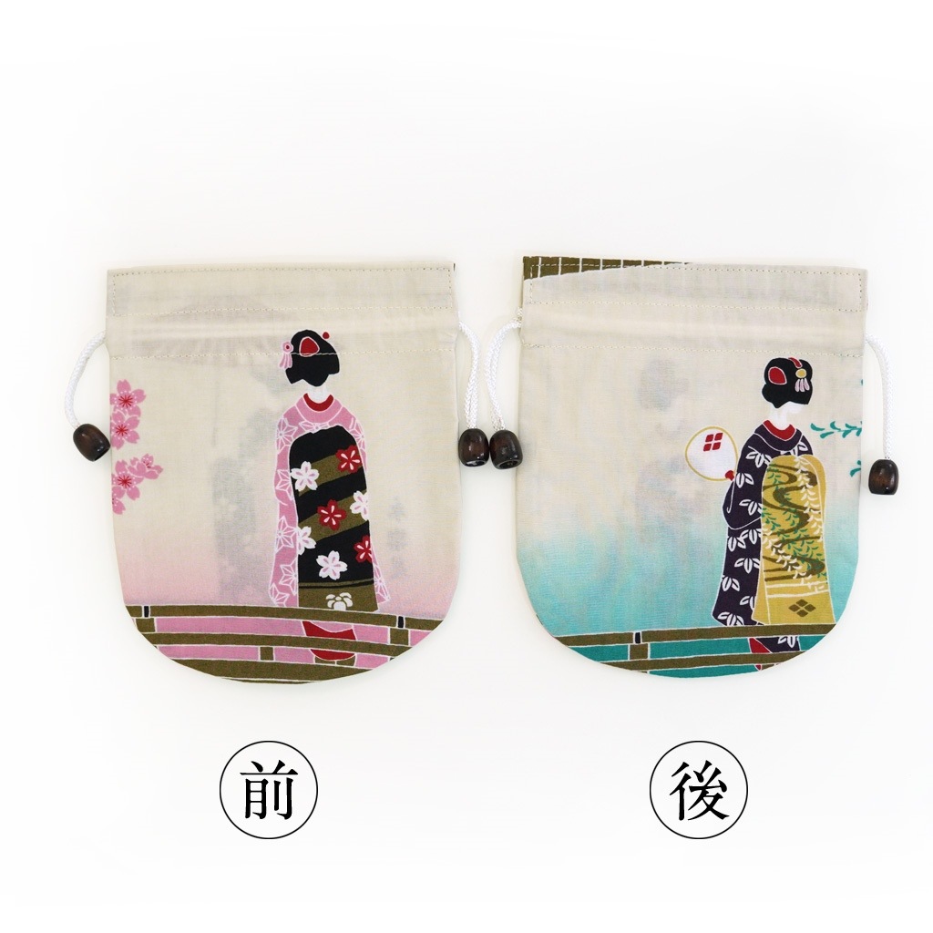 リバーシブル手ぬぐい巾着 「舞妓さんの四季」（TypeA）