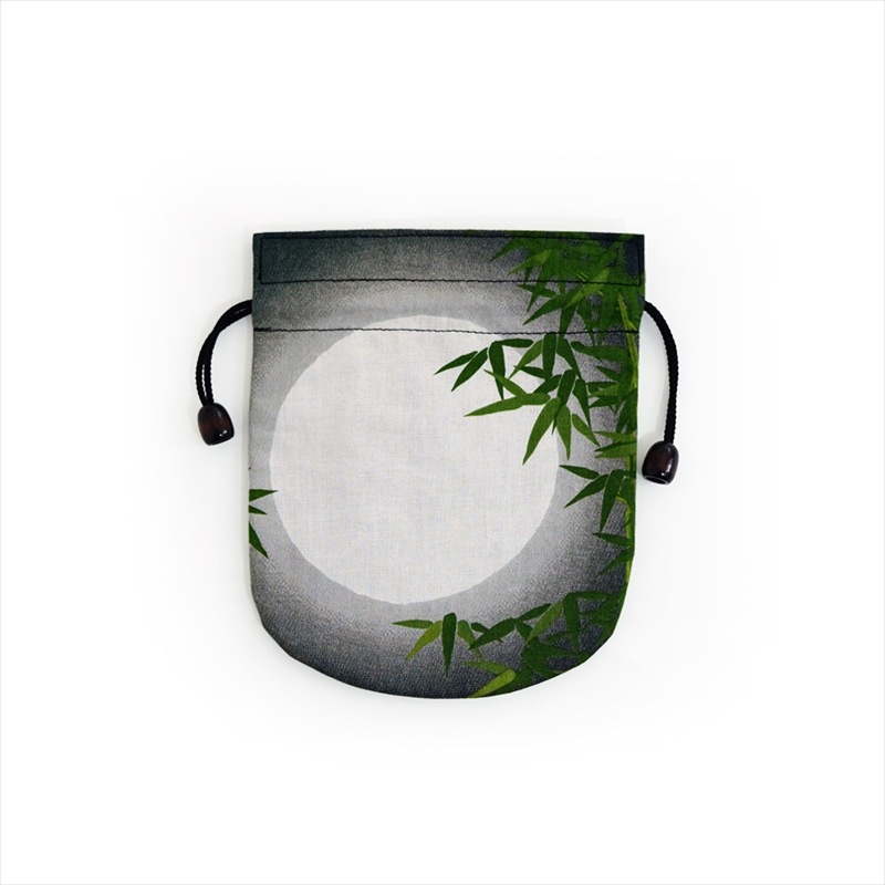 リバーシブル手ぬぐい巾着 「竹林と満月」（TypeA）