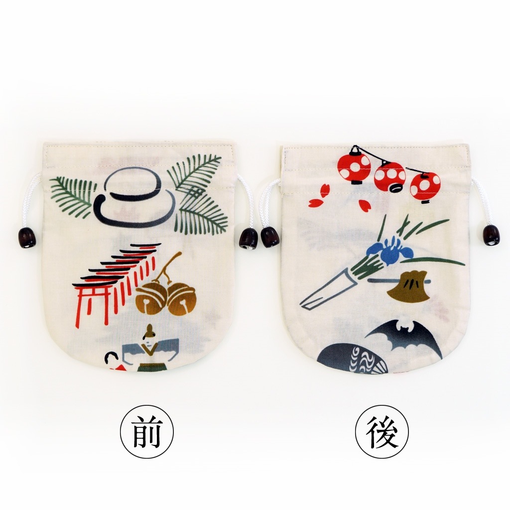 リバーシブル手ぬぐい巾着 「十二ヶ月」