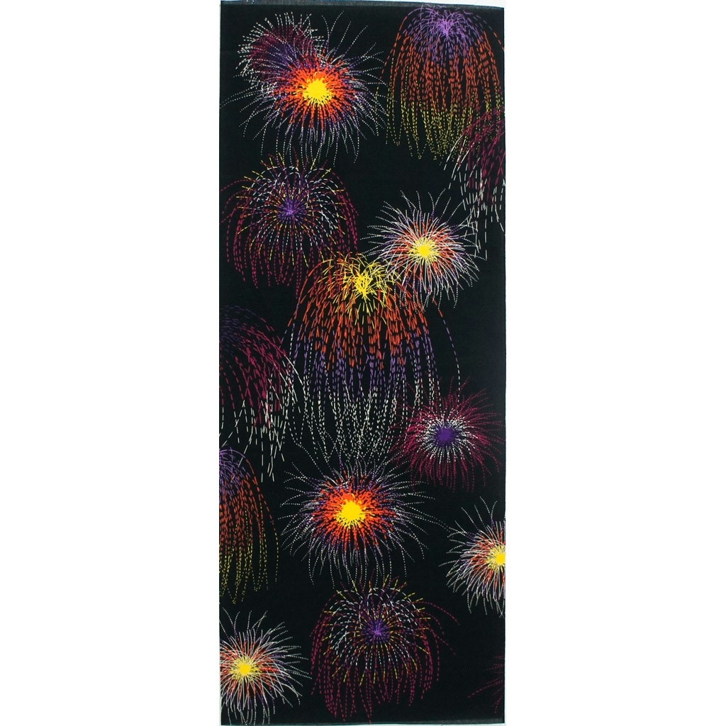 手ぬぐい総柄90cm「花火大会」(ブラック/パープル)
