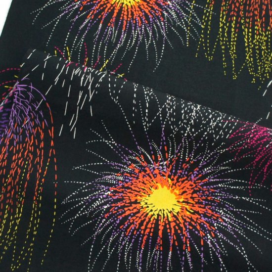 手ぬぐい総柄90cm「花火大会」(ブラック/パープル)