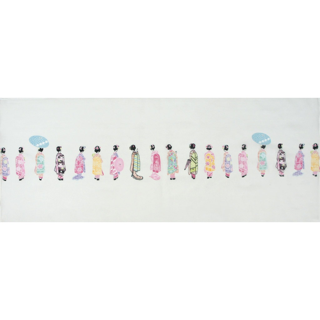 ガーゼ90㎝ 「舞妓並べ」（オフ/ピンク）