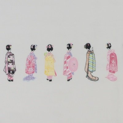 ガーゼ90㎝ 「舞妓並べ」（オフ/ピンク）