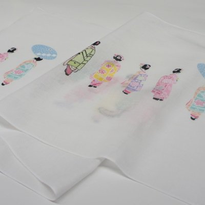 ガーゼ90㎝ 「舞妓並べ」（オフ/ピンク）