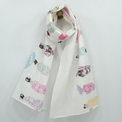 ガーゼ90㎝ 「舞妓並べ」（オフ/ピンク）