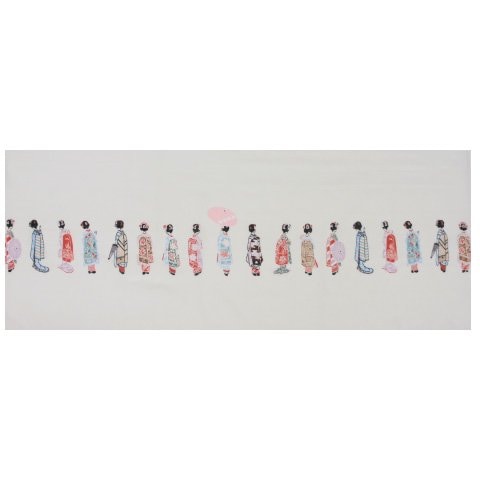 ガーゼ90㎝ 「舞妓並べ」（オフ/レッド）