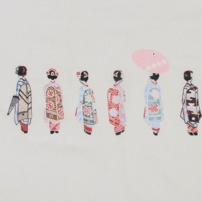 ガーゼ90㎝ 「舞妓並べ」（オフ/レッド）