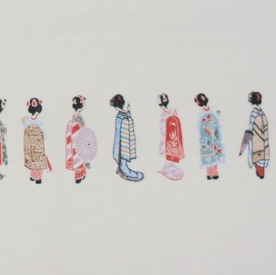 ガーゼ90㎝ 「舞妓並べ」（オフ/レッド）