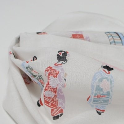 ガーゼ90㎝ 「舞妓並べ」（オフ/レッド）