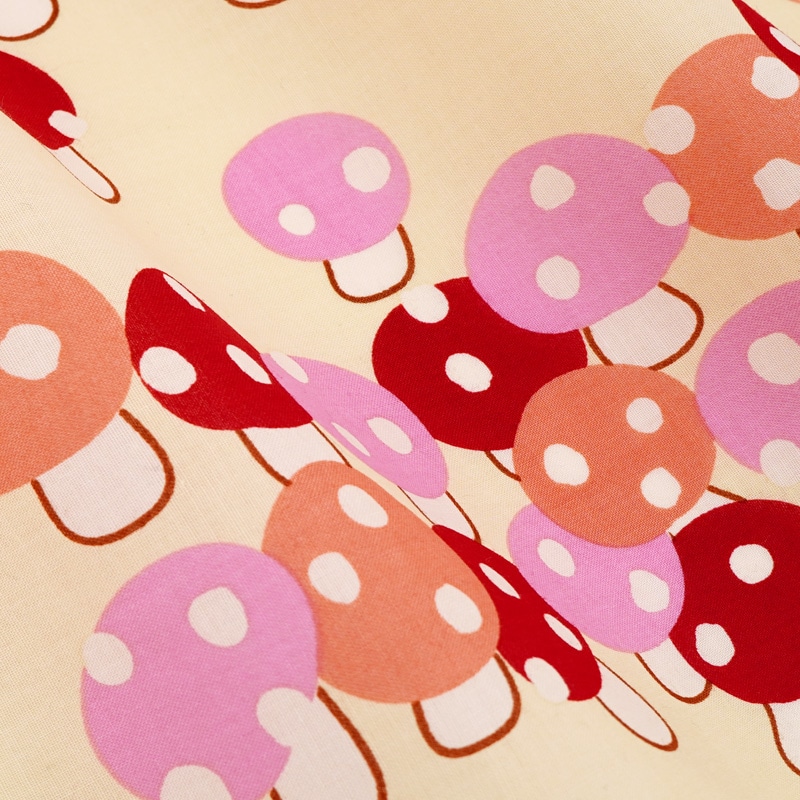 手ぬぐい総柄90cm「きのこ」（ピンク)