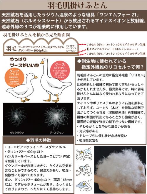 ホルミシス 羽毛掛ふとん0.7Kg / ワンエムフォー21 ホルミシス効果 マイナスイオン放出 遠赤外線効果
