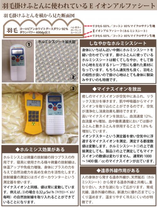ホルミシス 羽毛掛ふとん0.7Kg / ワンエムフォー21 ホルミシス効果 マイナスイオン放出 遠赤外線効果