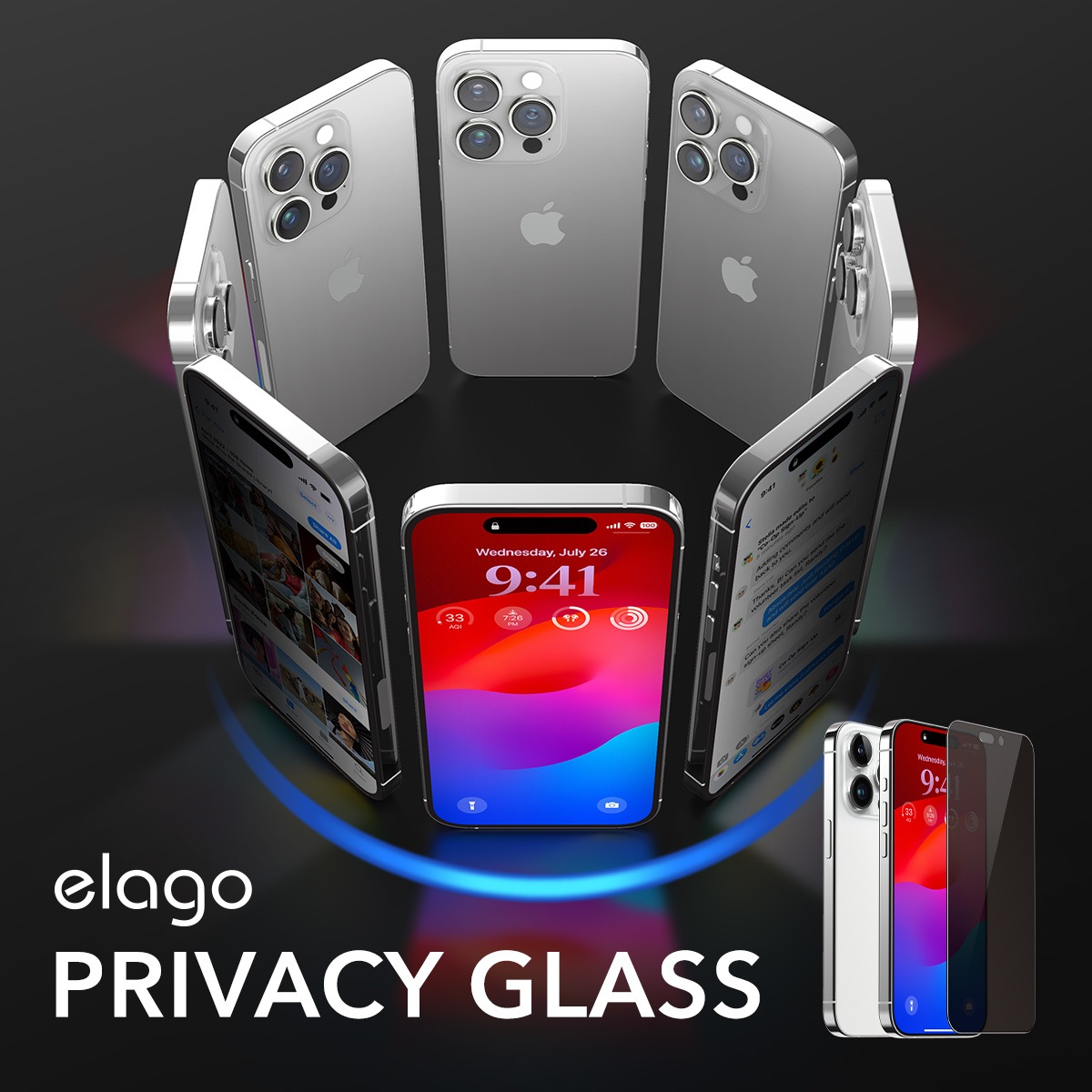 elago PRIVACY GLASS for iPhone15 Pro Max